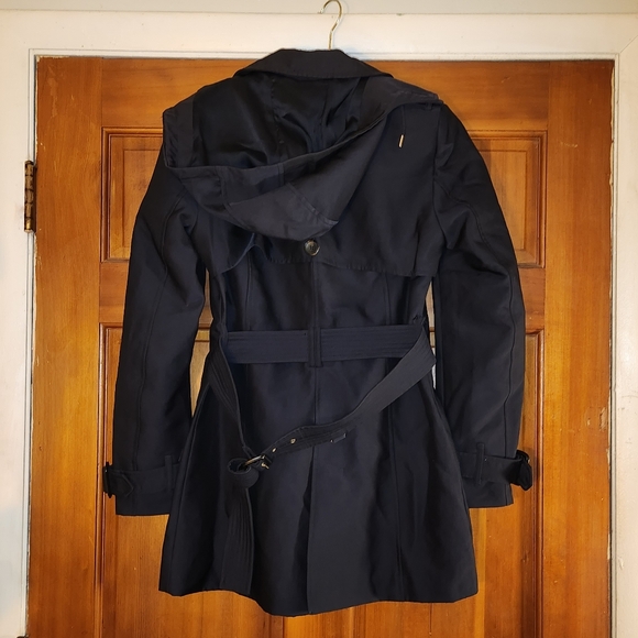 Navy Blue Zara Short Trench Coat (Detachable Hood) - Picture 3 of 9